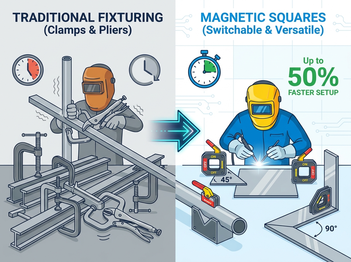 Magnetic square for welding positioned on steel plate