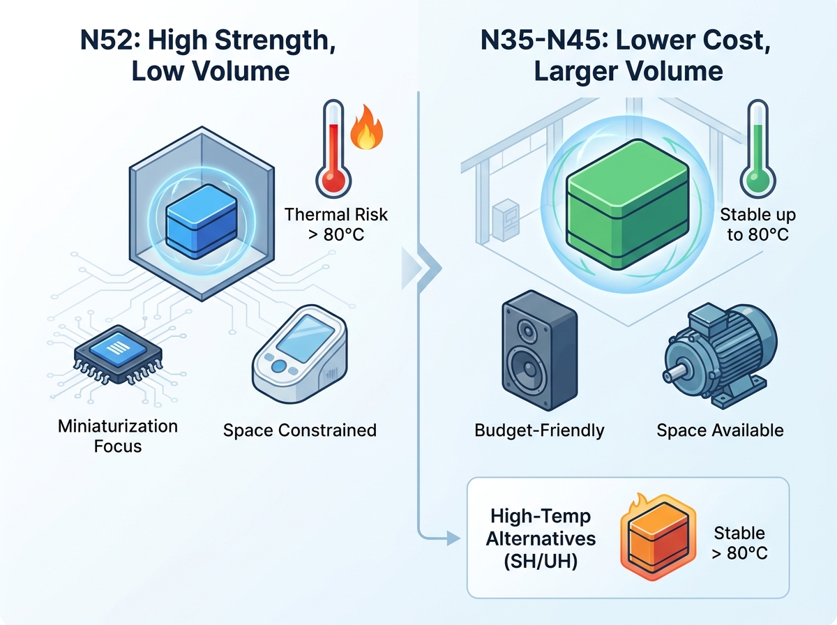 Custom N52 Magnets thermal evaluation