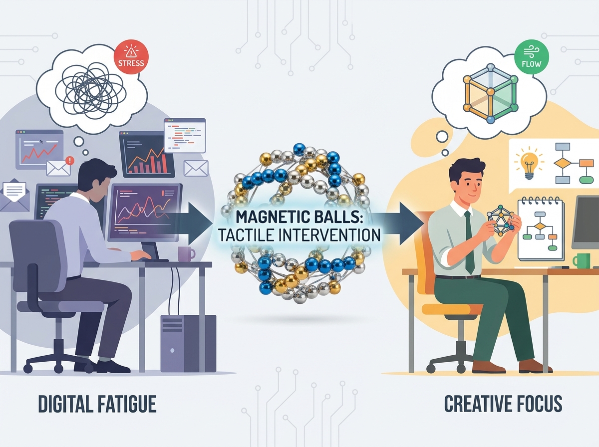 Magnetic balls used for workspace stress relief and desk organization