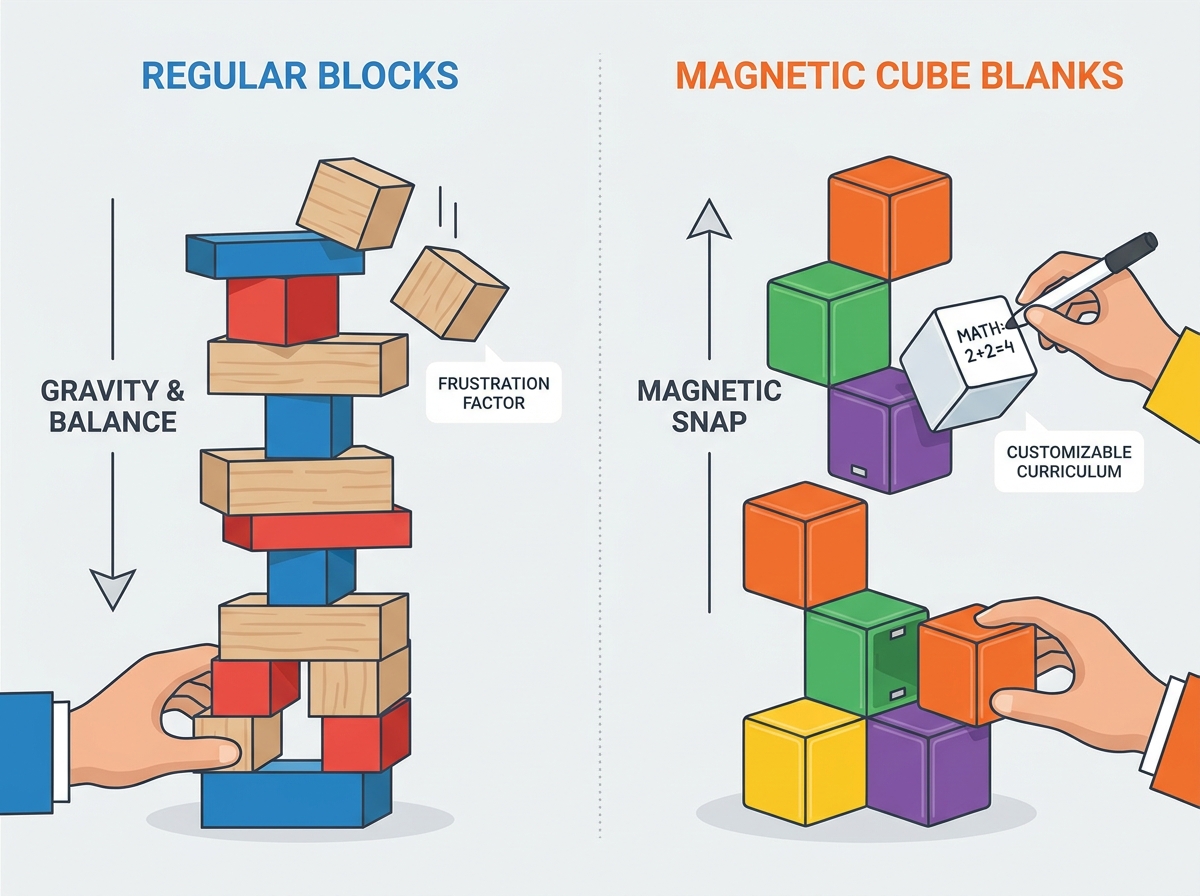 Comparing magnetic cubes and regular blocks in an educational setting